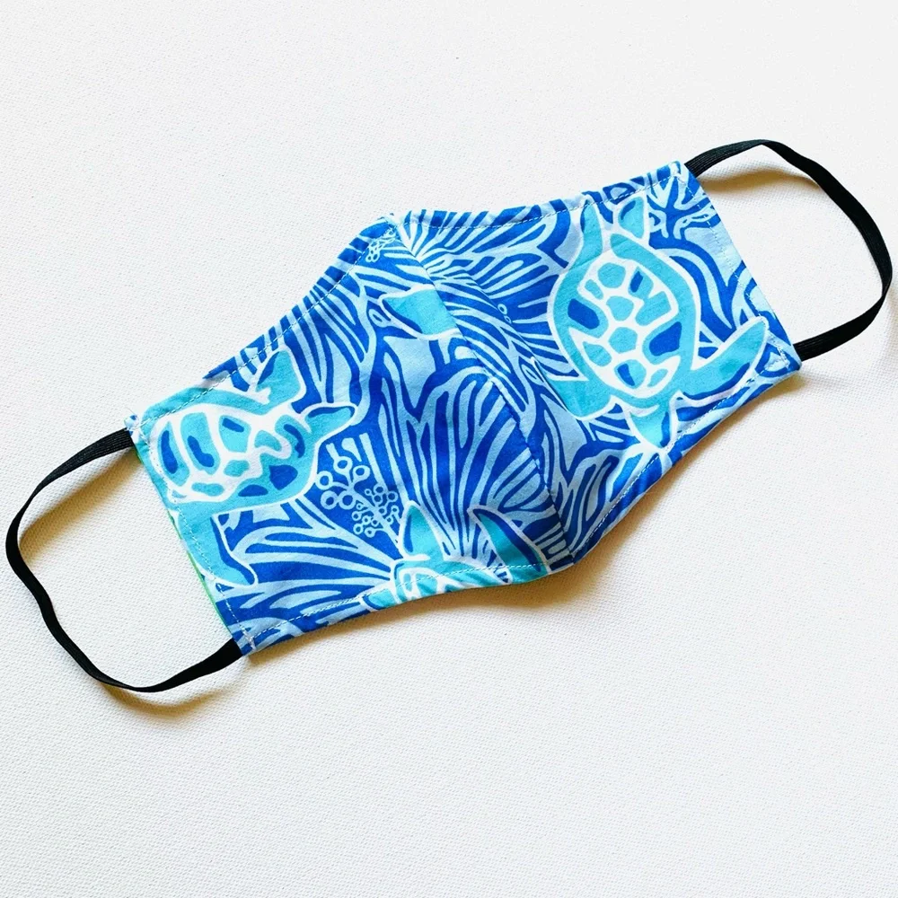 NEW Handmade Blue Turtle Print Face Mask